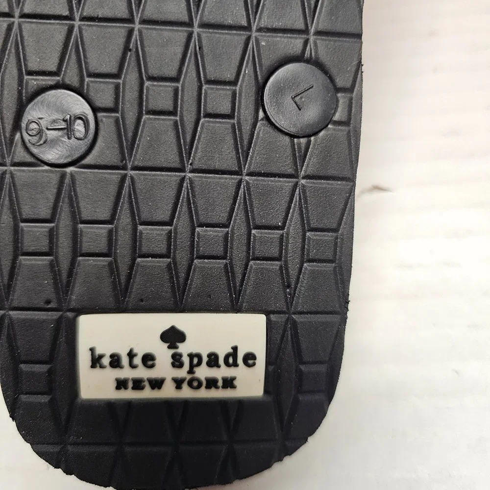 New Kate Spade New York Black White Polka Dot Flip Flops Pink Stripe Sandals 9 M